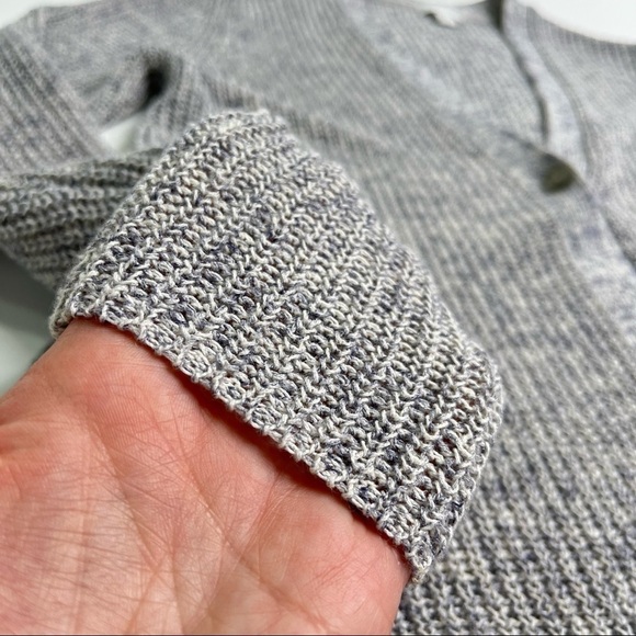 J. Jill Heathered Grey Blue Single Button Linen Blend Knit Cardigan Sweater Top - Picture 6 of 12
